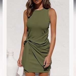 SHEIN olive tie waist tank dress